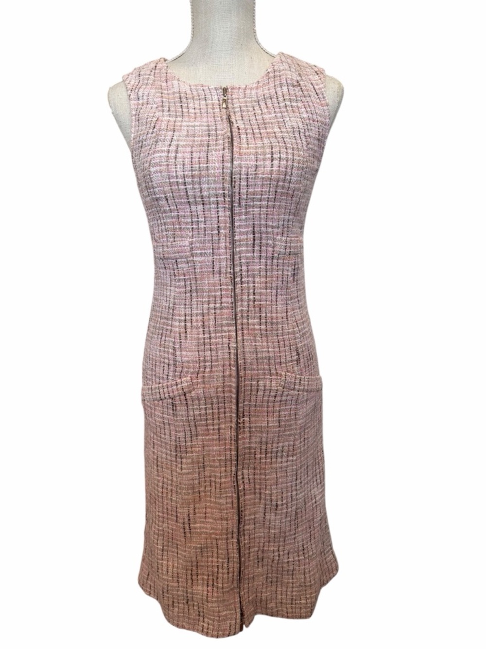 CHANEL Blush Pink Tweed Midi Dress with Front And Back Zip - Picture 6 of 13